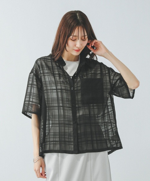 GLOBAL WORK(グローバルワーク)の「アソート柄シアーシャツ半袖/494143(シャツ/ブラウス・レディース・ブラック系その他/ブラウン系その他/ホワイト・MEDIUM/LARGE)」の12枚目の写真