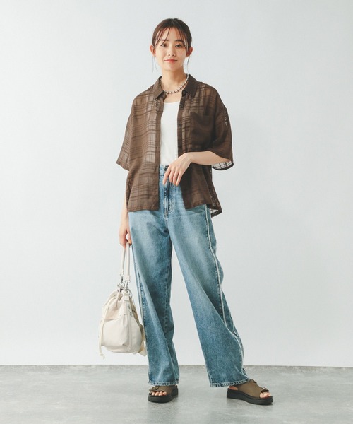 GLOBAL WORK(グローバルワーク)の「アソート柄シアーシャツ半袖/494143(シャツ/ブラウス・レディース・ブラック系その他/ブラウン系その他/ホワイト・MEDIUM/LARGE)」の13枚目の写真