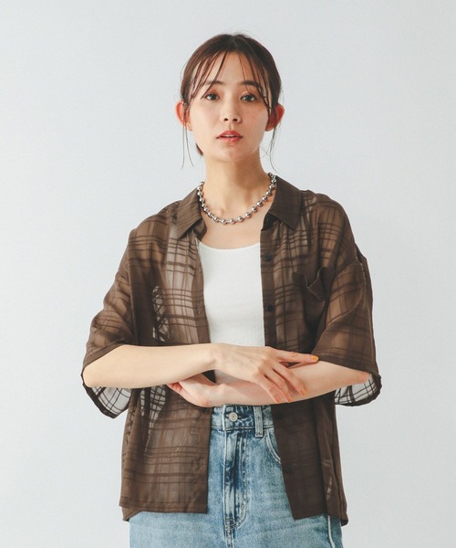 GLOBAL WORK(グローバルワーク)の「アソート柄シアーシャツ半袖/494143(シャツ/ブラウス・レディース・ブラック系その他/ブラウン系その他/ホワイト・MEDIUM/LARGE)」の15枚目の写真
