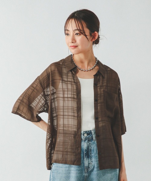 GLOBAL WORK(グローバルワーク)の「アソート柄シアーシャツ半袖/494143(シャツ/ブラウス・レディース・ブラック系その他/ブラウン系その他/ホワイト・MEDIUM/LARGE)」の16枚目の写真