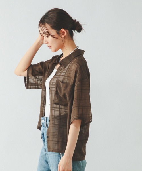 GLOBAL WORK(グローバルワーク)の「アソート柄シアーシャツ半袖/494143(シャツ/ブラウス・レディース・ブラック系その他/ブラウン系その他/ホワイト・MEDIUM/LARGE)」の17枚目の写真
