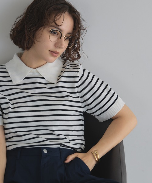 &. NOSTALGIA（アンドドットノスタルジア）の「【ZOZO限定】襟取り外しニット（ニット/セーター・レディース・ブラウン/グリーン/ホワイト×ブラック/ブラック・M）」の2枚目の写真