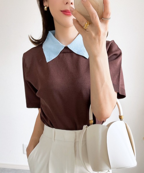 &. NOSTALGIA（アンドドットノスタルジア）の「【ZOZO限定】襟取り外しニット（ニット/セーター・レディース・ブラウン/グリーン/ホワイト×ブラック/ブラック・M）」の3枚目の写真