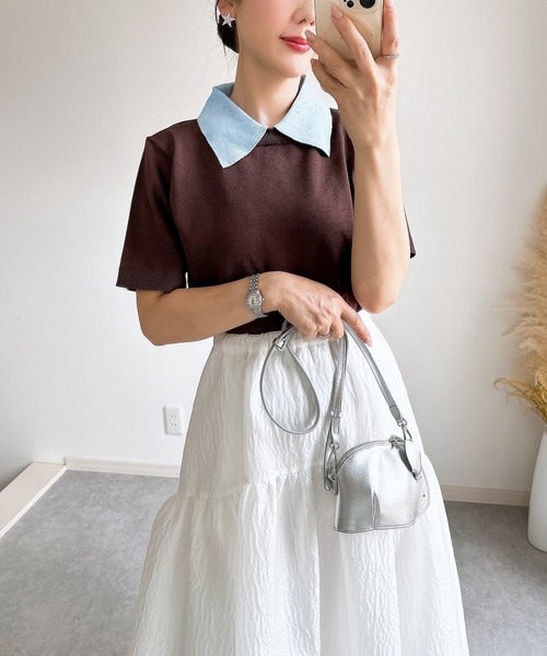 &. NOSTALGIA（アンドドットノスタルジア）の「【ZOZO限定】襟取り外しニット（ニット/セーター・レディース・ブラウン/グリーン/ホワイト×ブラック/ブラック・M）」の18枚目の写真