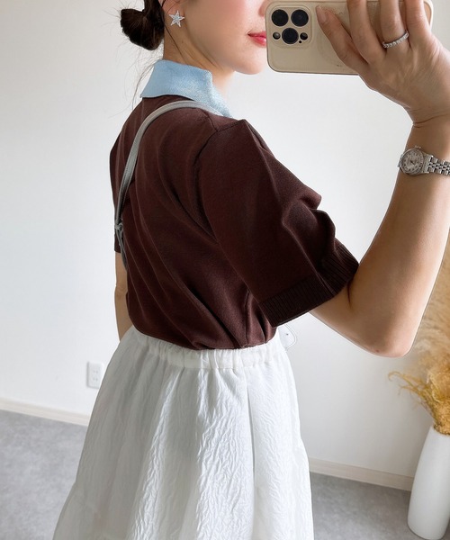 &. NOSTALGIA（アンドドットノスタルジア）の「【ZOZO限定】襟取り外しニット（ニット/セーター・レディース・ブラウン/グリーン/ホワイト×ブラック/ブラック・M）」の19枚目の写真