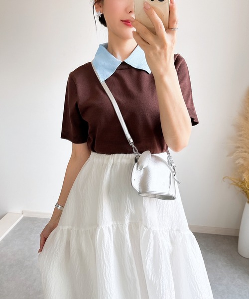 &. NOSTALGIA（アンドドットノスタルジア）の「【ZOZO限定】襟取り外しニット（ニット/セーター・レディース・ブラウン/グリーン/ホワイト×ブラック/ブラック・M）」の21枚目の写真