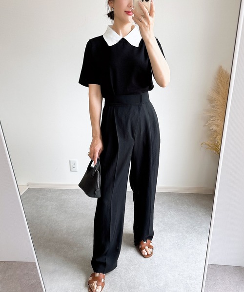 &. NOSTALGIA（アンドドットノスタルジア）の「【ZOZO限定】襟取り外しニット（ニット/セーター・レディース・ブラウン/グリーン/ホワイト×ブラック/ブラック・M）」の5枚目の写真