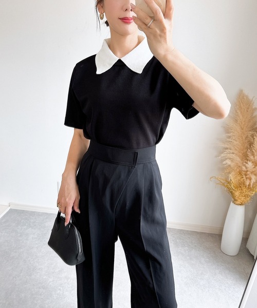 &. NOSTALGIA（アンドドットノスタルジア）の「【ZOZO限定】襟取り外しニット（ニット/セーター・レディース・ブラウン/グリーン/ホワイト×ブラック/ブラック・M）」の6枚目の写真