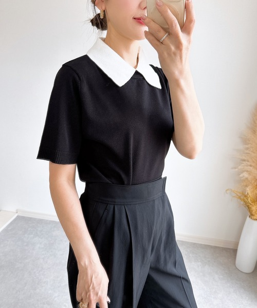 &. NOSTALGIA（アンドドットノスタルジア）の「【ZOZO限定】襟取り外しニット（ニット/セーター・レディース・ブラウン/グリーン/ホワイト×ブラック/ブラック・M）」の7枚目の写真