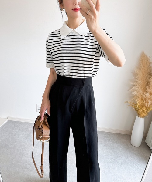 &. NOSTALGIA（アンドドットノスタルジア）の「【ZOZO限定】襟取り外しニット（ニット/セーター・レディース・ブラウン/グリーン/ホワイト×ブラック/ブラック・M）」の9枚目の写真