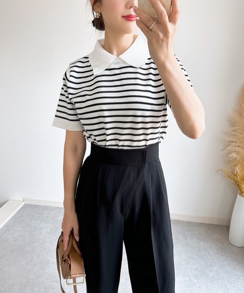 &. NOSTALGIA（アンドドットノスタルジア）の「【ZOZO限定】襟取り外しニット（ニット/セーター・レディース・ブラウン/グリーン/ホワイト×ブラック/ブラック・M）」の11枚目の写真