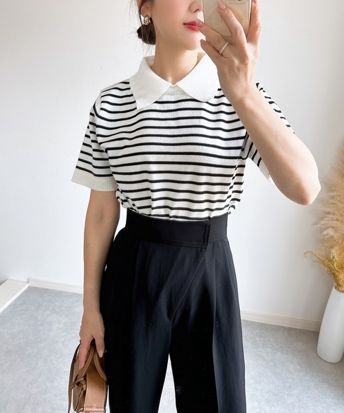 &. NOSTALGIA（アンドドットノスタルジア）の「【ZOZO限定】襟取り外しニット（ニット/セーター・レディース・ブラウン/グリーン/ホワイト×ブラック/ブラック・M）」の12枚目の写真