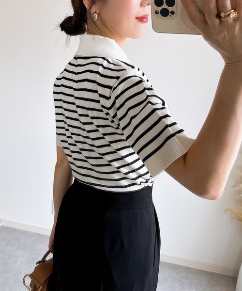 &. NOSTALGIA（アンドドットノスタルジア）の「【ZOZO限定】襟取り外しニット（ニット/セーター・レディース・ブラウン/グリーン/ホワイト×ブラック/ブラック・M）」の14枚目の写真