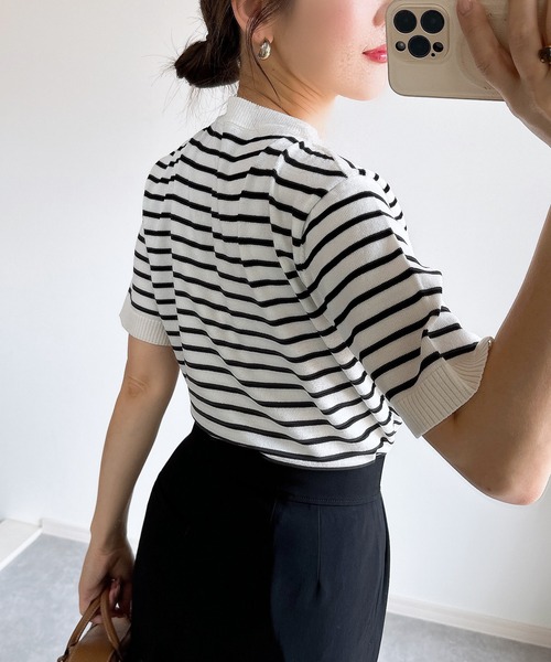 &. NOSTALGIA（アンドドットノスタルジア）の「【ZOZO限定】襟取り外しニット（ニット/セーター・レディース・ブラウン/グリーン/ホワイト×ブラック/ブラック・M）」の17枚目の写真