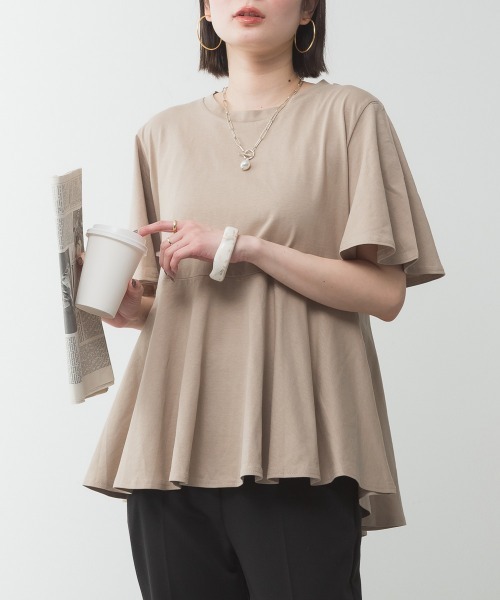 RCD(アールシーディー)の「フレアヘムショートスリーブトップ(Tシャツ/カットソー・レディース・ブラック/オフホワイト/グレイッシュベージュ/チャコールグレー/ミント・4L~5L/LL~3L/M-L)」の8枚目の写真