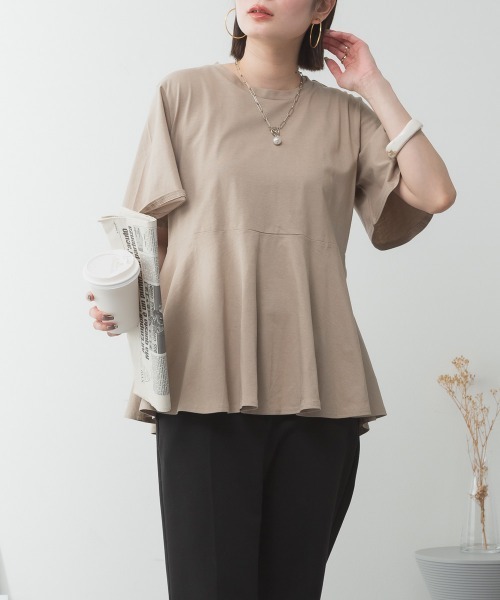 RCD(アールシーディー)の「フレアヘムショートスリーブトップ(Tシャツ/カットソー・レディース・ブラック/オフホワイト/グレイッシュベージュ/チャコールグレー/ミント・4L~5L/LL~3L/M-L)」の9枚目の写真