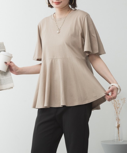 RCD(アールシーディー)の「フレアヘムショートスリーブトップ(Tシャツ/カットソー・レディース・ブラック/オフホワイト/グレイッシュベージュ/チャコールグレー/ミント・4L~5L/LL~3L/M-L)」の10枚目の写真