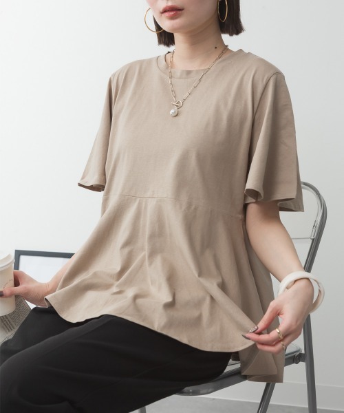 RCD(アールシーディー)の「フレアヘムショートスリーブトップ(Tシャツ/カットソー・レディース・ブラック/オフホワイト/グレイッシュベージュ/チャコールグレー/ミント・4L~5L/LL~3L/M-L)」の12枚目の写真