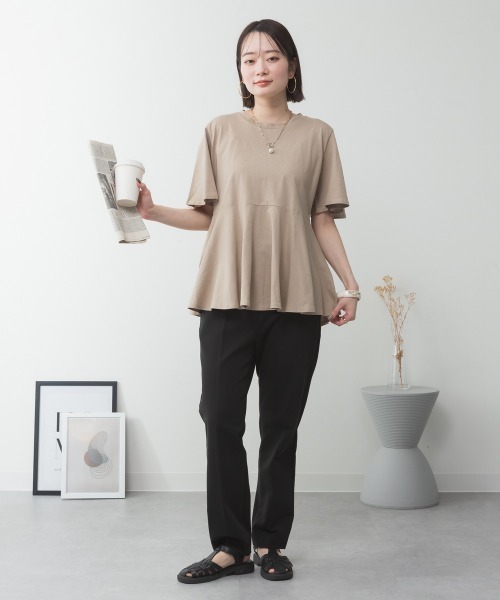 RCD(アールシーディー)の「フレアヘムショートスリーブトップ(Tシャツ/カットソー・レディース・ブラック/オフホワイト/グレイッシュベージュ/チャコールグレー/ミント・4L~5L/LL~3L/M-L)」の16枚目の写真