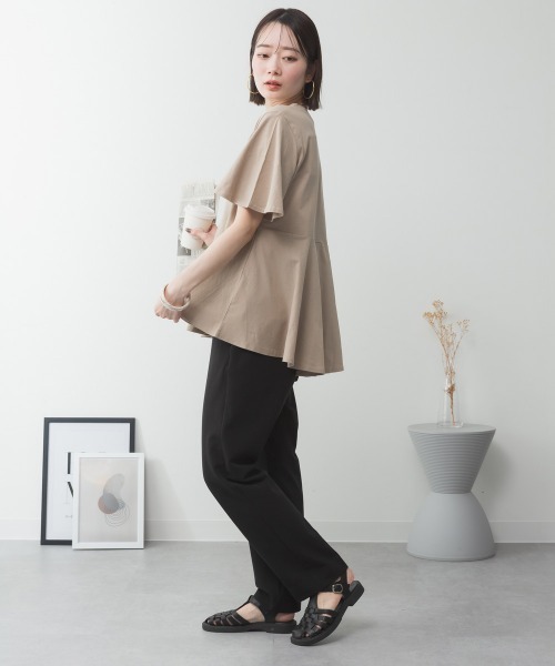RCD(アールシーディー)の「フレアヘムショートスリーブトップ(Tシャツ/カットソー・レディース・ブラック/オフホワイト/グレイッシュベージュ/チャコールグレー/ミント・4L~5L/LL~3L/M-L)」の18枚目の写真