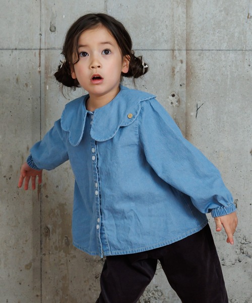 MAKE YOUR DAY（メイクユアデイ）の「ビッグカラーブラウス■80～140cm（シャツ/ブラウス・キッズ・ブラック/オフホワイト/ブルー・140/130/120/100/90/80/110）」の19枚目の写真