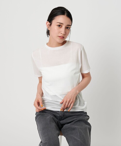 コットンナイロン天竺 シアー クルーネック Tシャツ（Tシャツ