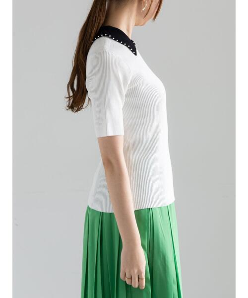 Te chichi(テチチ)の「パールトリミングカラー5分袖ニット(ニット/セーター・レディース・ブラック/オフホワイト/ネイビー・F)」の15枚目の写真