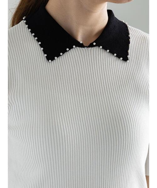 Te chichi(テチチ)の「パールトリミングカラー5分袖ニット(ニット/セーター・レディース・ブラック/オフホワイト/ネイビー・F)」の14枚目の写真