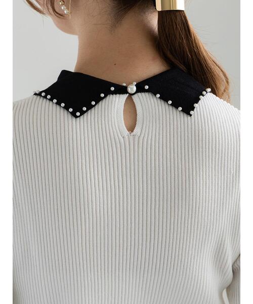Te chichi(テチチ)の「パールトリミングカラー5分袖ニット(ニット/セーター・レディース・ブラック/オフホワイト/ネイビー・F)」の13枚目の写真