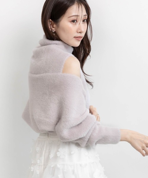 RANDA（ランダ）の「フェザーボレロニットカーディガン（カーディガン/ボレロ・レディース・パープル/ブラック・FREE）」の2枚目の写真