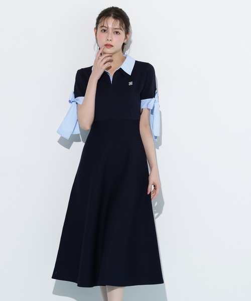 JILL by JILLSTUART ネイビー パープル ニットロングワンピース ジルバイジルスチュアート JILL by JILLSTUART ケープカラー