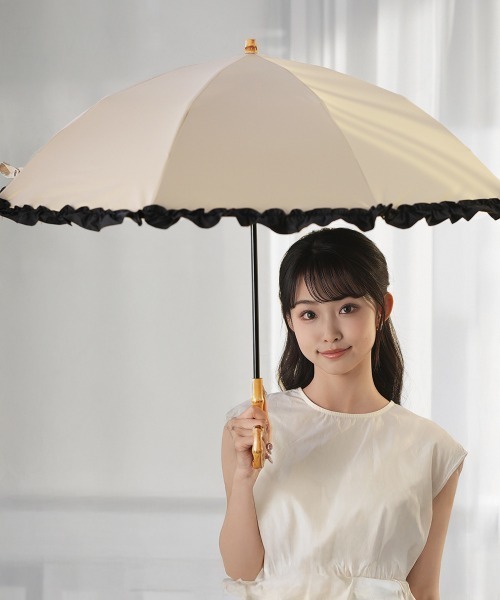 KIZAWA（キザワ）の「nino ２段式折りたたみ日傘（折りたたみ傘・レディース・ブラック/ホワイト系その他/ベージュ系その他/ホワイト系その他2/ベージュ系その他2/ブラウン系その他/ピンク系その他・FREE）」の9枚目の写真