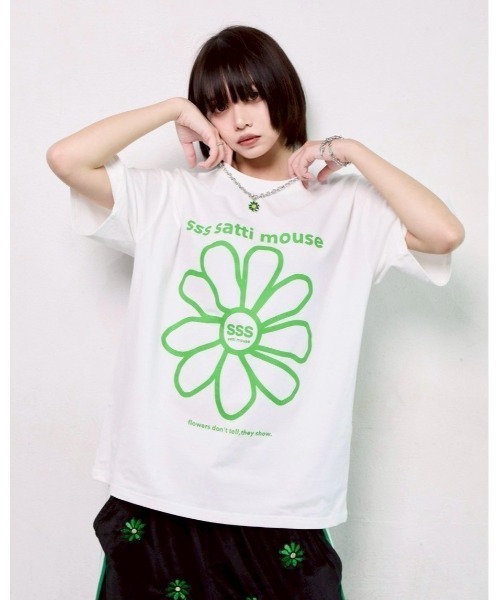 ssssattimouse(エスエスエス サッチ マウス)の「カラーフラワーTシャツ(Tシャツ/カットソー・レディース・グリーン/ブラック/ブルー・M/L/XL)」の1枚目の写真