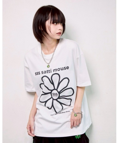 ssssattimouse(エスエスエス サッチ マウス)の「カラーフラワーTシャツ(Tシャツ/カットソー・レディース・グリーン/ブラック/ブルー・M/L/XL)」の15枚目の写真
