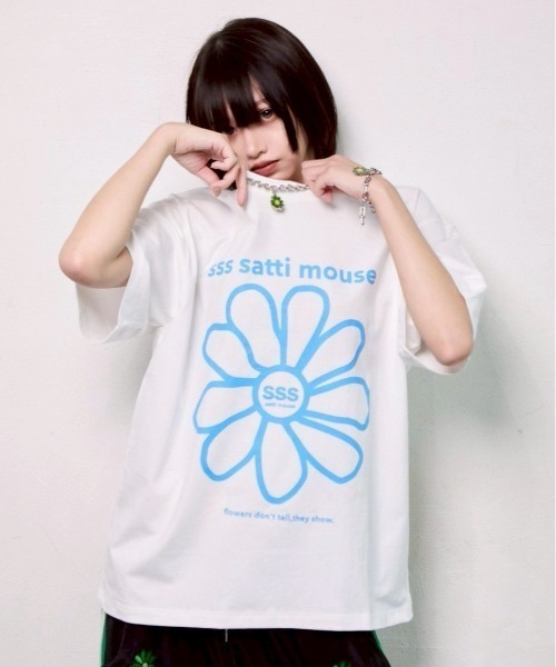 ssssattimouse(エスエスエス サッチ マウス)の「カラーフラワーTシャツ(Tシャツ/カットソー・レディース・グリーン/ブラック/ブルー・M/L/XL)」の10枚目の写真
