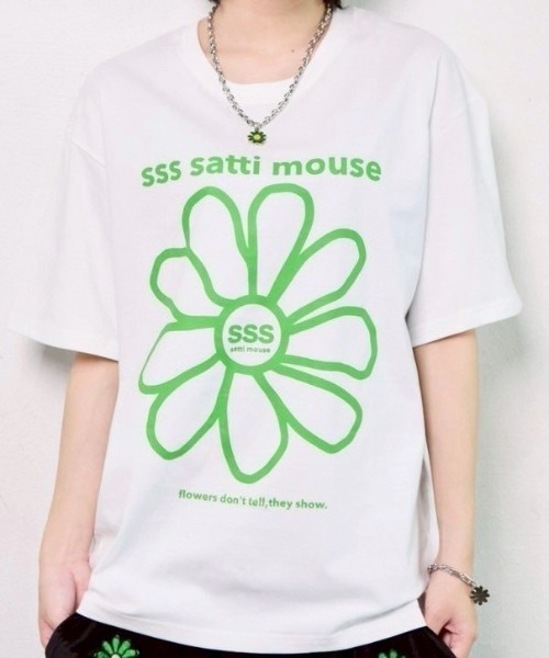 ssssattimouse(エスエスエス サッチ マウス)の「カラーフラワーTシャツ(Tシャツ/カットソー・レディース・グリーン/ブラック/ブルー・M/L/XL)」の6枚目の写真