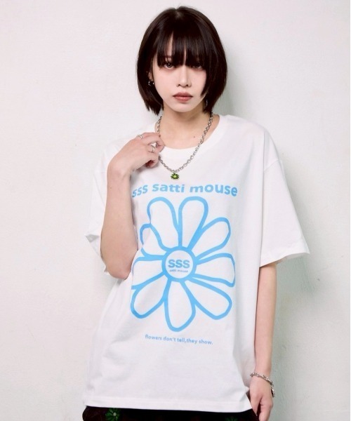 ssssattimouse(エスエスエス サッチ マウス)の「カラーフラワーTシャツ(Tシャツ/カットソー・レディース・グリーン/ブラック/ブルー・M/L/XL)」の11枚目の写真