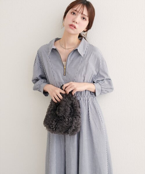 ワンピース セール】【WEB限定】フロントZIP衿付きワンピース（ワンピース