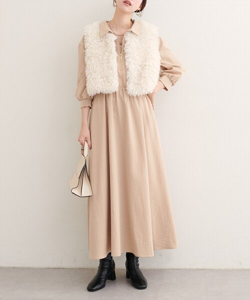 セール】【WEB限定】フロントZIP衿付きワンピース（ワンピース