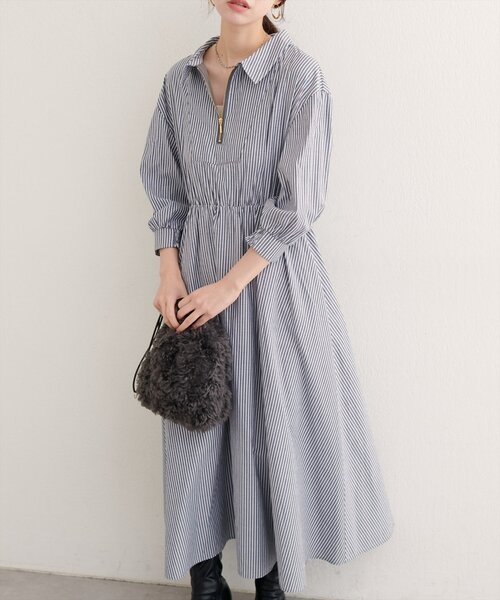 ワンピース トップス WEB限定】フロントZIP衿付きワンピース（ワンピース）｜natural