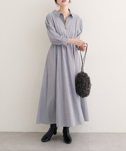 ワンピースEX WEB限定】フロントZIP衿付きワンピース（ワンピース）｜natural