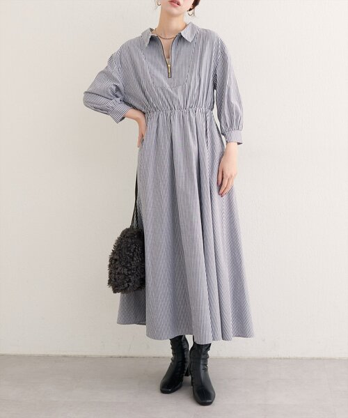 専用ワンピース WEB限定】フロントZIP衿付きワンピース（ワンピース）｜natural