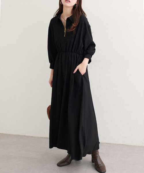 WEB限定】フロントZIP衿付きワンピース（ワンピース）｜natural