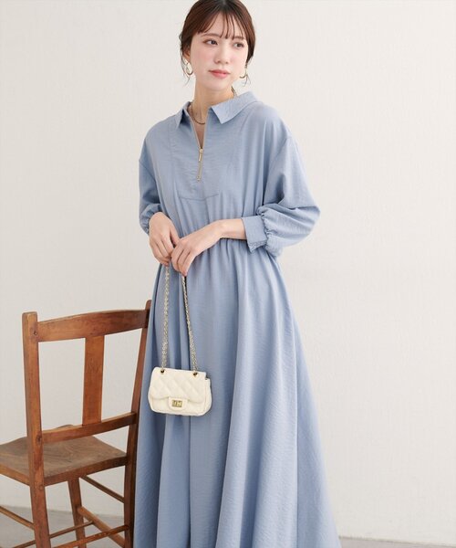 WEB限定】フロントZIP衿付きワンピース（ワンピース）｜natural