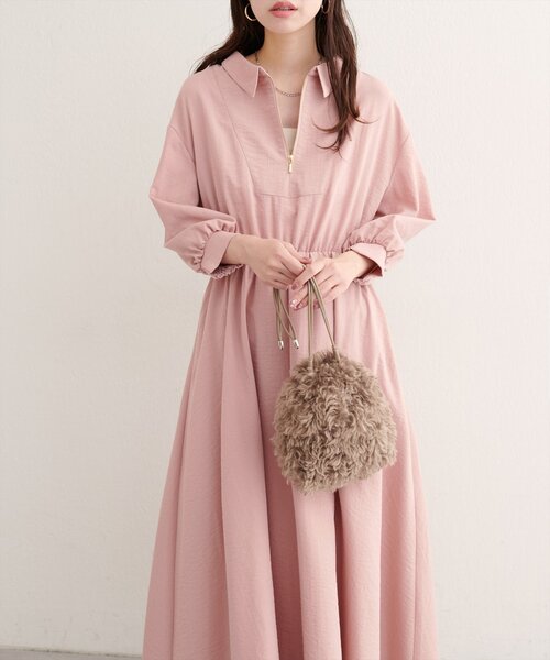 WEB限定】フロントZIP衿付きワンピース（ワンピース）｜natural