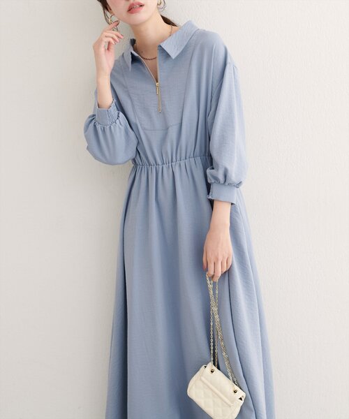 WEB限定】フロントZIP衿付きワンピース（ワンピース）｜natural
