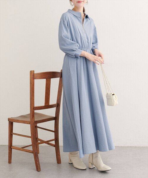 WEB限定】フロントZIP衿付きワンピース（ワンピース）｜natural