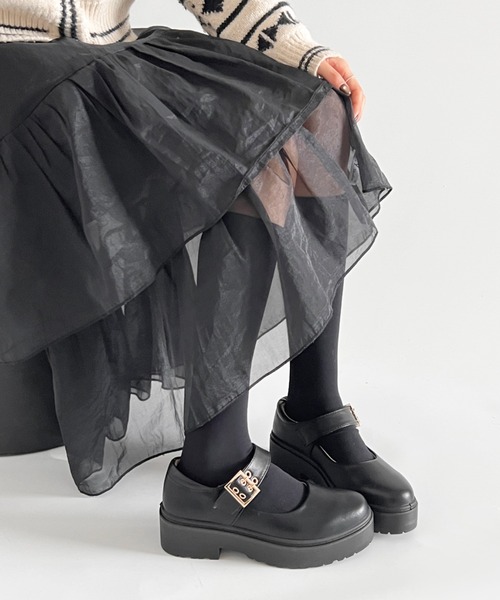 Shoes in Closet（シューズインクローゼット）の「軽量 厚底 プラットフォーム メリージェーン ストラップシューズ 2648（ドレスシューズ・レディース・ブラック/ブラック系その他・3L/LL/L/M/S/XS）」の4枚目の写真