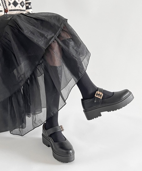Shoes in Closet（シューズインクローゼット）の「軽量 厚底 プラットフォーム メリージェーン ストラップシューズ 2648（ドレスシューズ・レディース・ブラック/ブラック系その他・3L/LL/L/M/S/XS）」の5枚目の写真