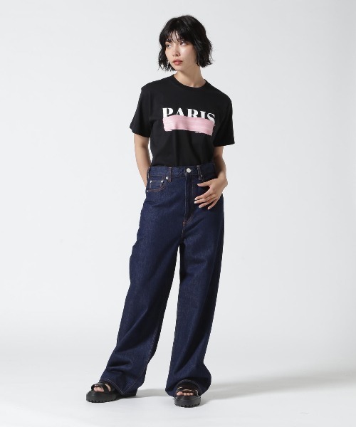 B'2nd（ビーセカンド）の「DROIT BELLO（ドロイトベロ）ピンクブラッシュPARIS Tシャツ（Tシャツ/カットソー・レディース・ホワイト/ブラック・M/S）」の9枚目の写真